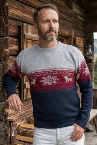 Ewident  Férfi norvég pulóver Nero – szarvas navy