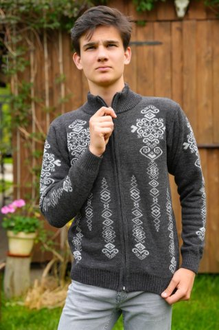 Męski ciemnoszary norweski sweter na zamek Folk-AZ