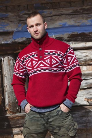 Kleo moški norveški pulover z gumbi – bordo