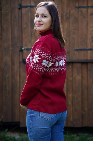 Dámsky bordový sveter - nórsky vzor Mira