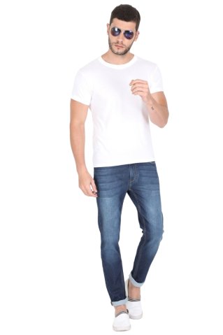 White men's T-shirt, 92% cotton – 8% elastane
