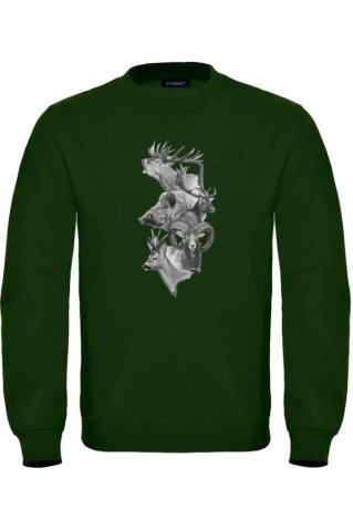 Poľovnícka mikina s potlačou: Jeleň, diviak, muflón a srnec