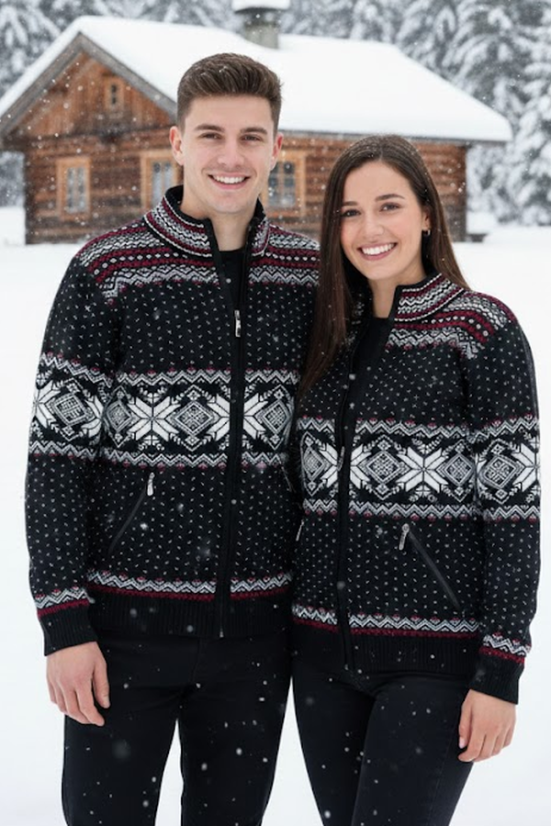 Oria-Z ženski črn volnen pulover z norveškim vzorcem