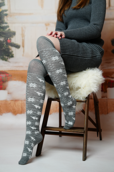 Vianočné predĺžené ponožky 9379 siva