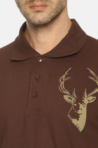 Short-Sleeve Polo Shirt Deerhead Brown