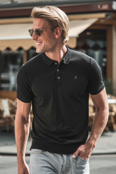 Tricou polo negru bărbați cu mânecă scurtă Brano