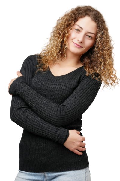 Fekete bordás női pulóver 3709