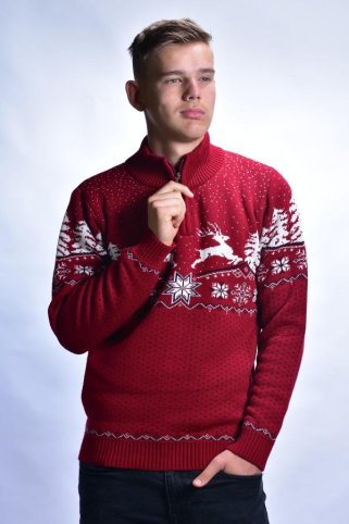 Męski bordowy sweter z jeleniem Oliver-Z