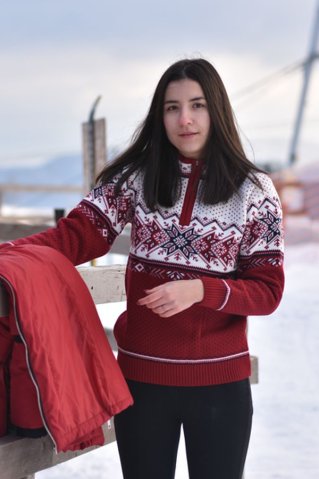 Igora-Z – dámsky pletený nórsky sveter v bordovej farbe
