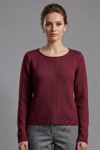 Damsky pulover s jemnym vzorom na prednom diely bordeux