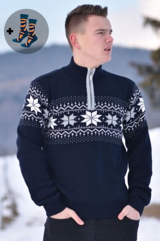 Herren blauer Norweger-Strickjacke – Miro-Z