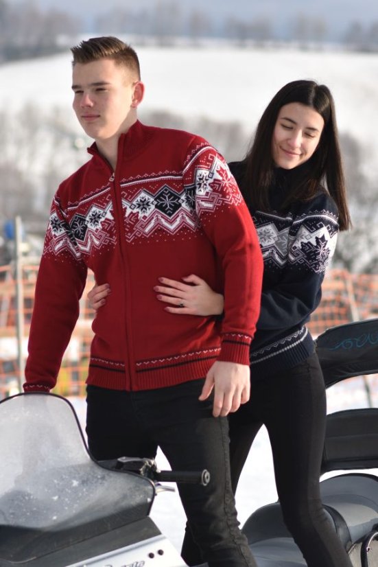 Pánsky bordový nórsky sveter na zips CANADA