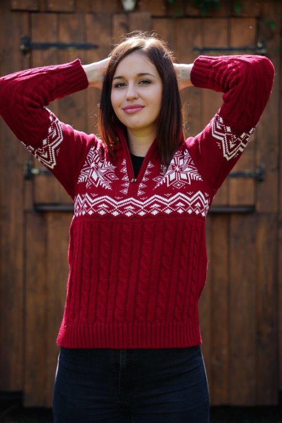 KIRKA-Z damski bordowy sweter z norweskim wzorem
