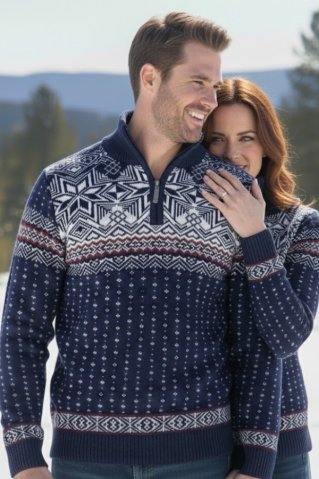 Vlnený pánsky nórsky sveter Libor-Z modrá | Hrejivý zimný sveter so zipsom