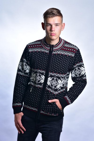 Vlnený pánsky nórsky sveter s vreckami Orio AZ čierna