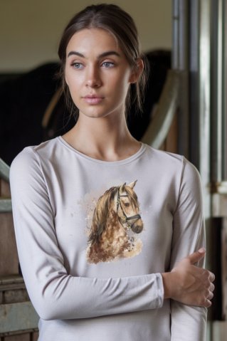 Dámske tričko s motívom koňa – biela