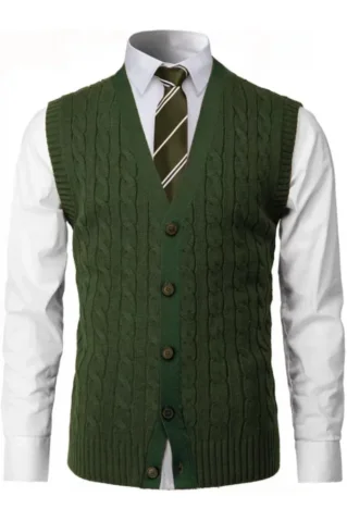 Férfi kötött gombos mellény CrimBBA kaki