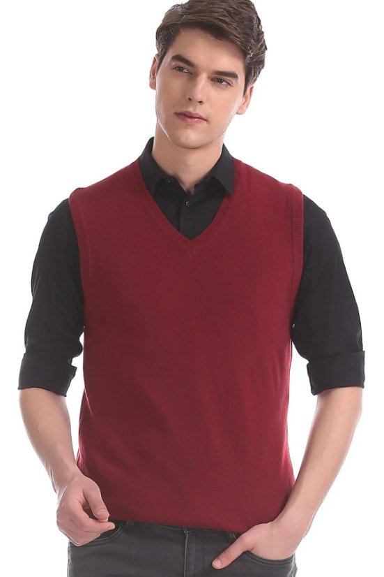 Glatki pleteni prsluk P2037BB bordo