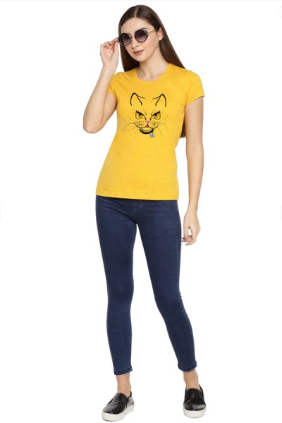 Bavlnené Ewident tričko Meow žltá