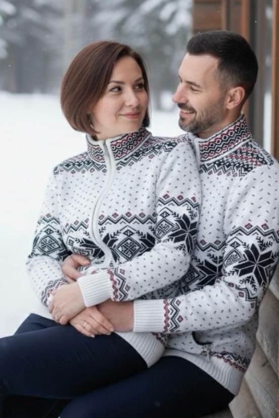 Oria-Z ženski beli volnen pulover z norveškim vzorcem