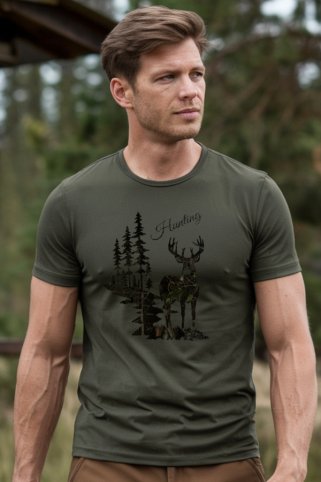 Poľovnícke tričko s jeleňom pri čistinke – Deercistinka