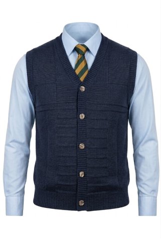 Muški pleteni prsluk na gumbe – tamnoplava