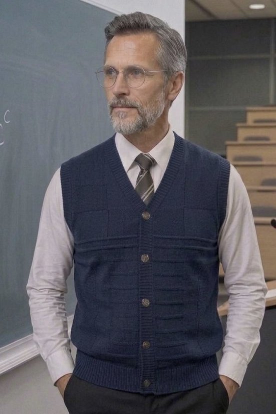 Muški pleteni prsluk na gumbe – tamnoplava