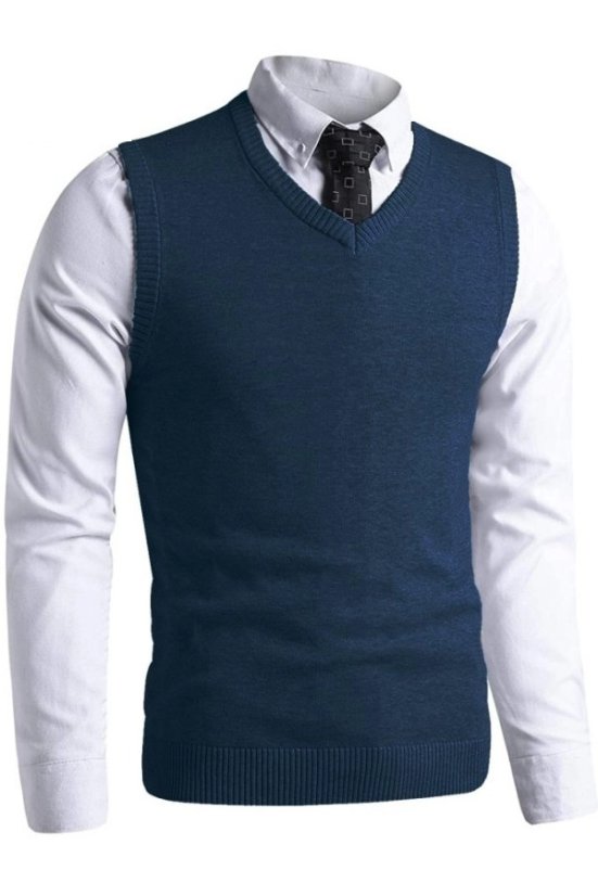 Elegantná modrá hladká vesta P2037BB – 3XL, 4XL, 5XL, 6XL