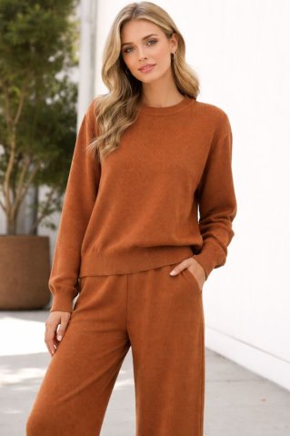 Pleten komplet s hlačami, gladek gold