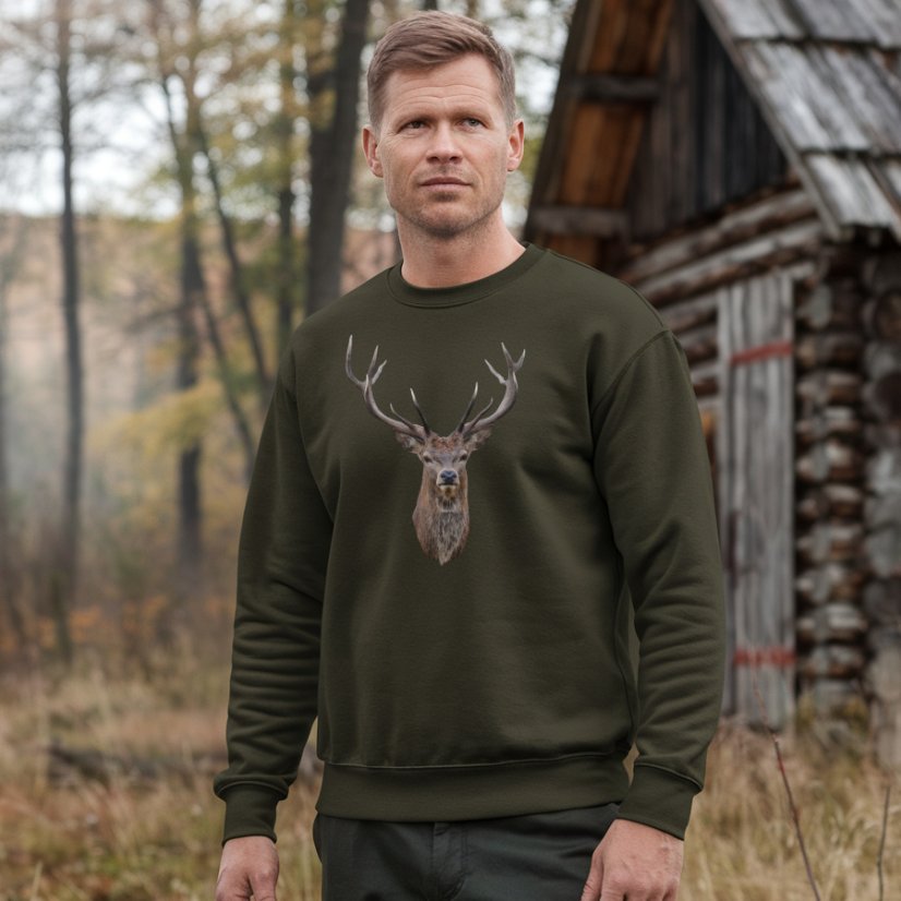 Lovačka majica Ewident "Portret kralja" – detaljan motiv glave jelena