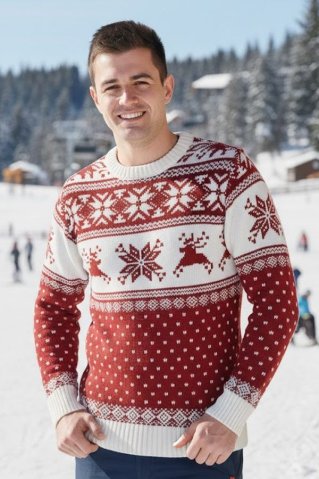 Herren Bordeaux Norwegischer Pullover mit Hirschmotiv Life