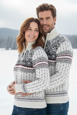 Dámský bílý vlněný svetr s norským vzorem Libora-Z