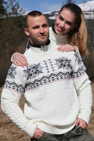 KIRK-Z Herrenpullover in Weiß mit klassischem Norwegermuster