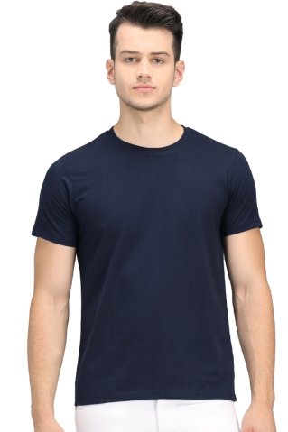 Men's dark blue T-shirt, 92% cotton – 8% elastane