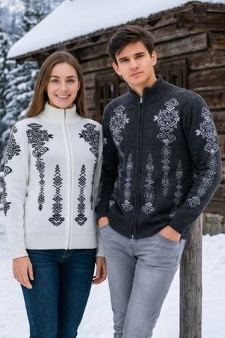 Pulover de damă norvegian natur cu fermoar Folka-AZ