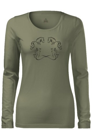 Dámske zelené tričko so siluetou koňa