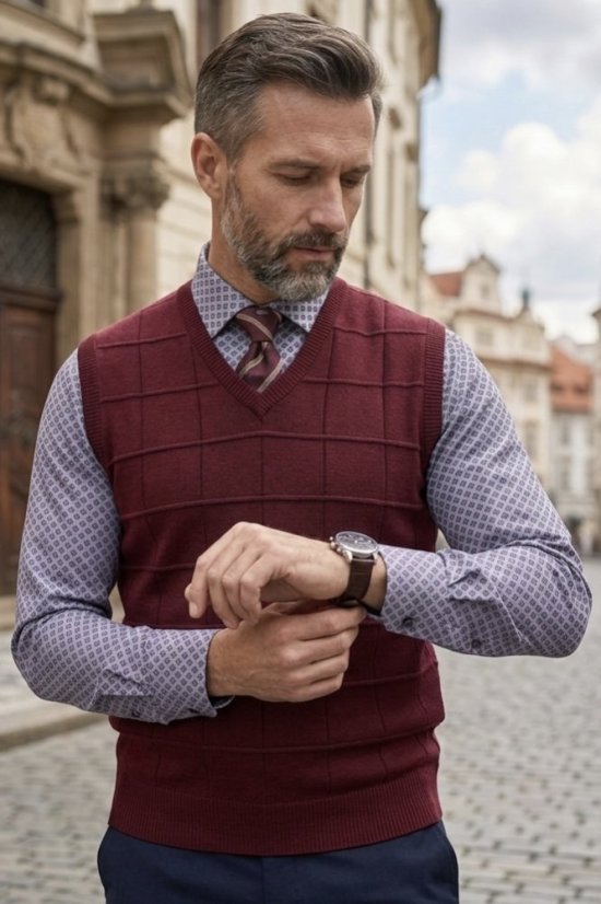 Muški pleteni prsluk Asan – bordo