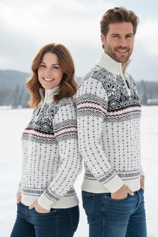 Muški bijeli vuneni džemper s norveškim uzorkom Libor-Z