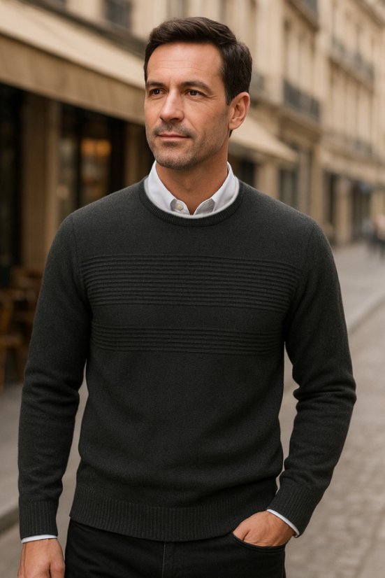 Jednobojni pamučni pulover grafit PAUL