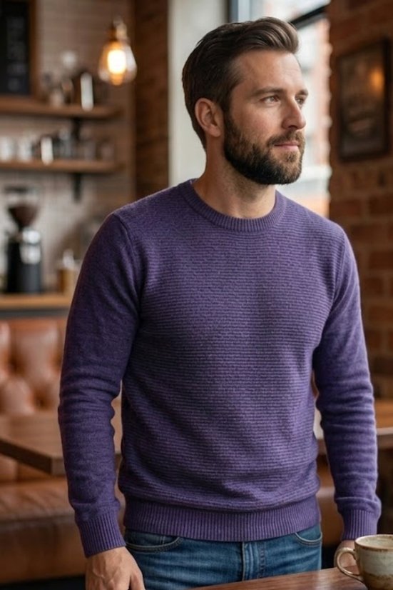Muški pleteni pulover Milan – Reljefni uzorak, tamnoplava