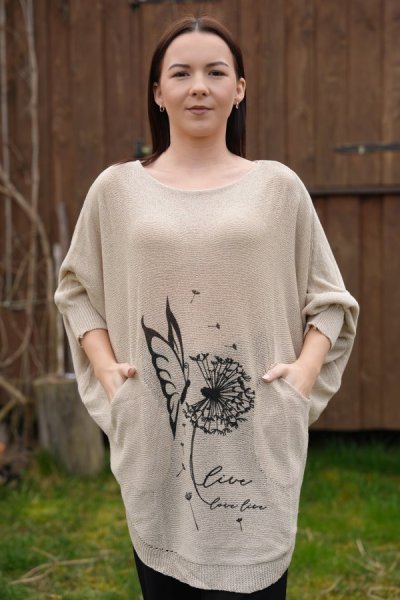 Női elegáns pulóver Butterfly bézs