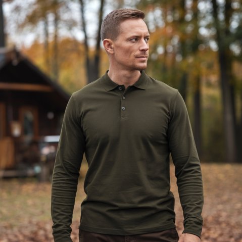Long-Sleeve Polo Shirt 461037X Green
