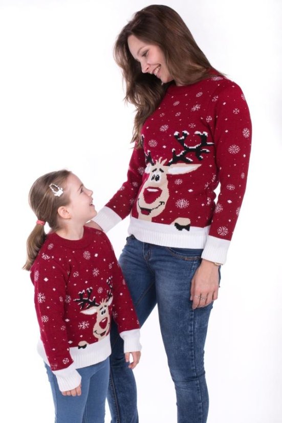 Ženski crveni božićni pulover s jelenom – Sobik