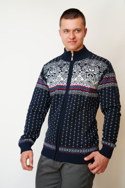Jachetă tricotată modern cu model norvegiană din lana LIBOR-AZ navy