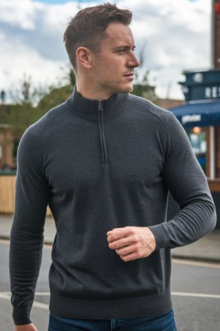 Pánsky sveter na krátky zips grafit