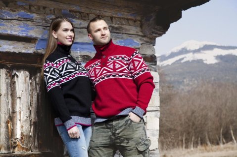 Kleo gombíkový pánsky nórsky sveter – bordová