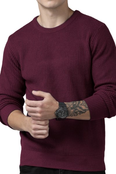 Egyszínű pamut pulóver bordó PERLO