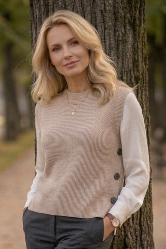 Ženski pleteni prsluk drapp