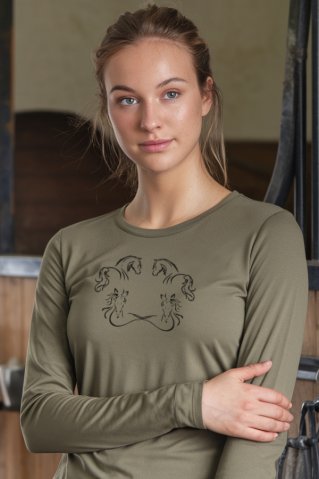 Dámske zelené tričko so siluetou koňa