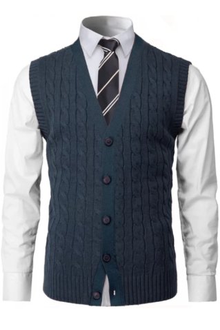 Muški pleteni prsluk na kopčanje CrimBBA tamnoplavi